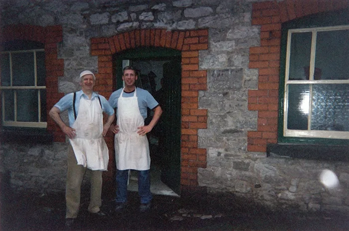 Paul and his late Father John standing outside Jones Bros. Bakery in 1999